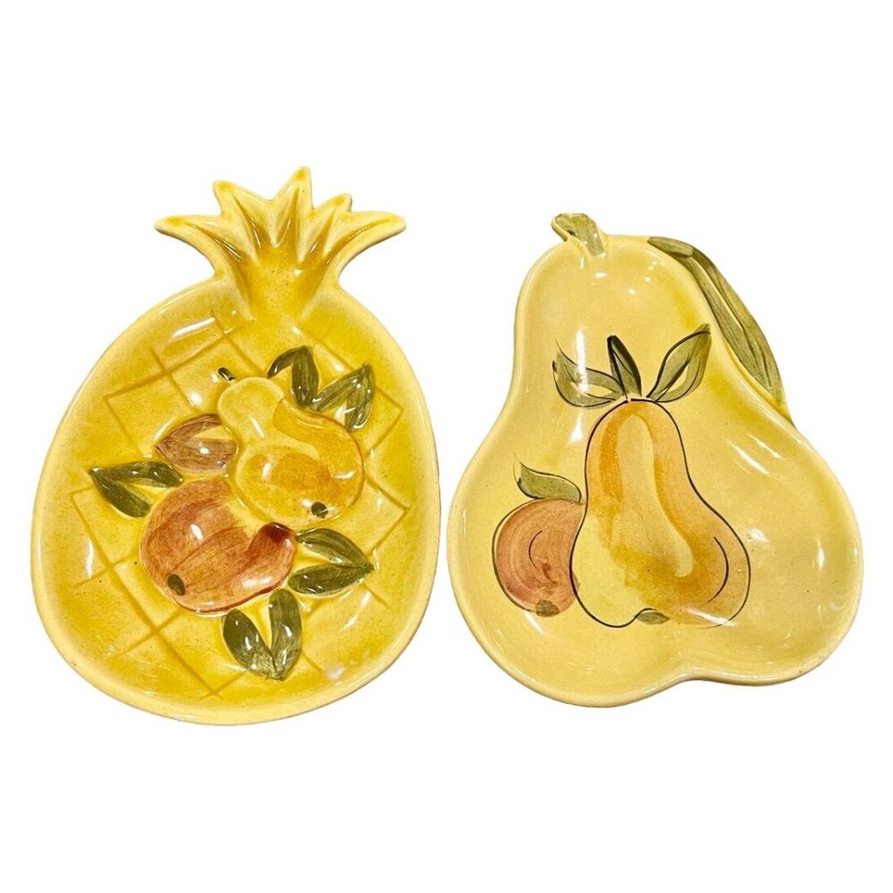 Vintage 1965 Los Angeles Pottery Yellow Pineapple & Pair Serving Dishes Set of 2